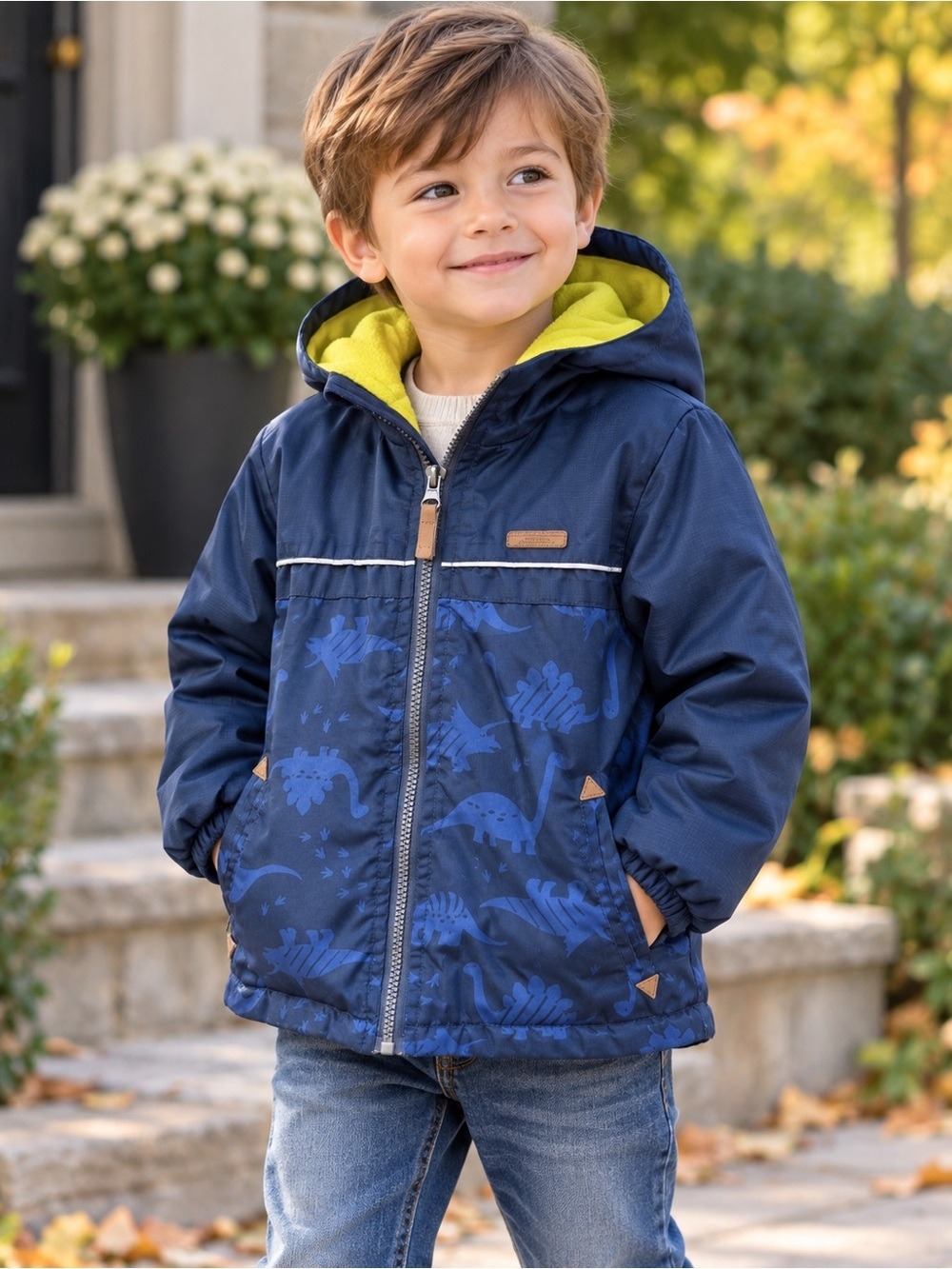 iXtreme Boys Navy Dinosaur Hooded Jacket 4T Fleece Lined Blue Coat